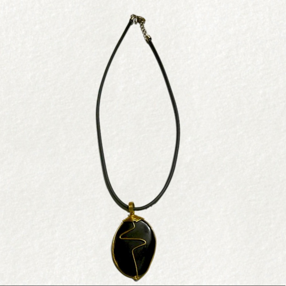 Onyx Wrapped in Gold Black Necklace